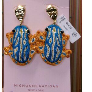 Mignonne Gavigan Frog Earrings With Embroidered Rhinestone Design